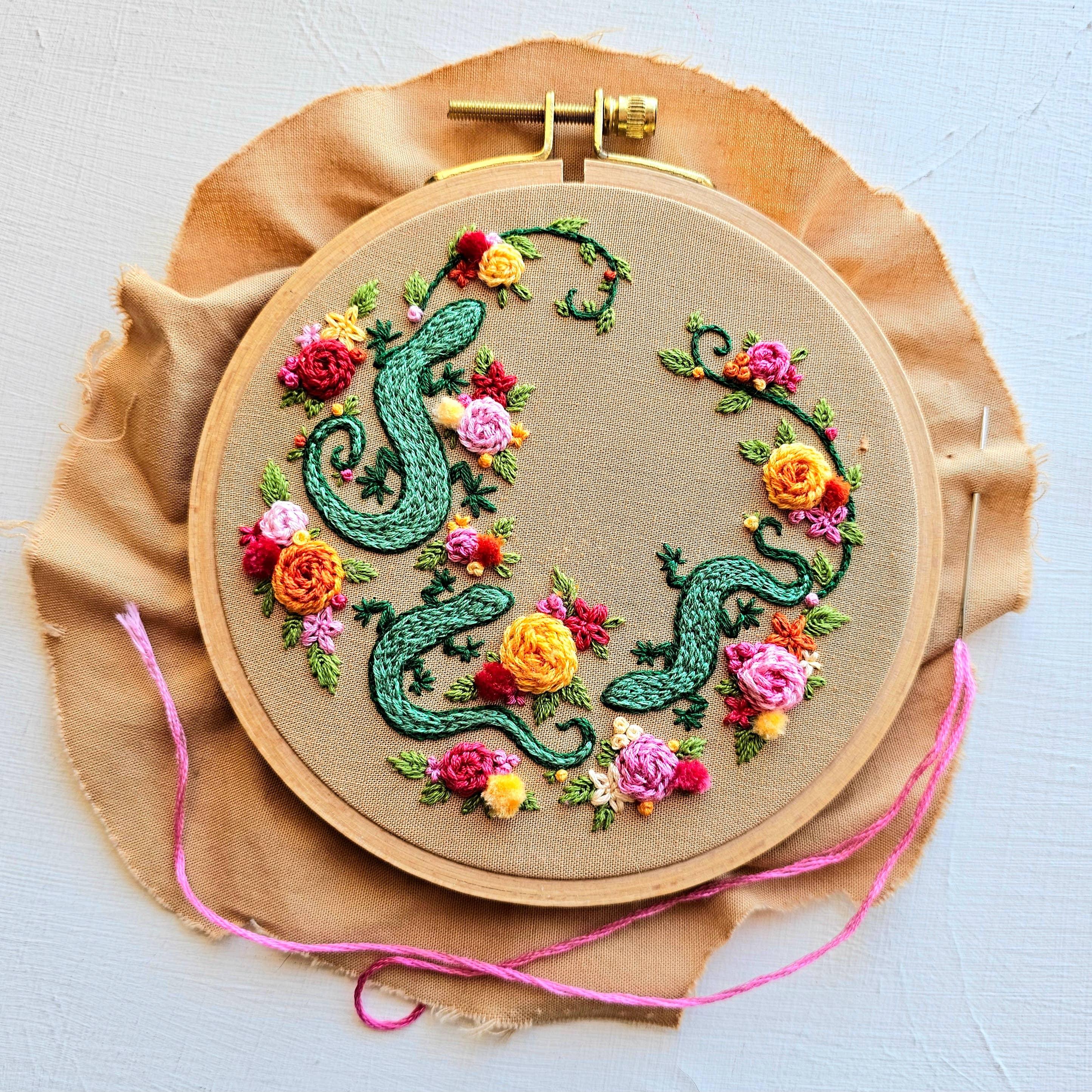 Backyard Geckos Hand Embroidery Kit