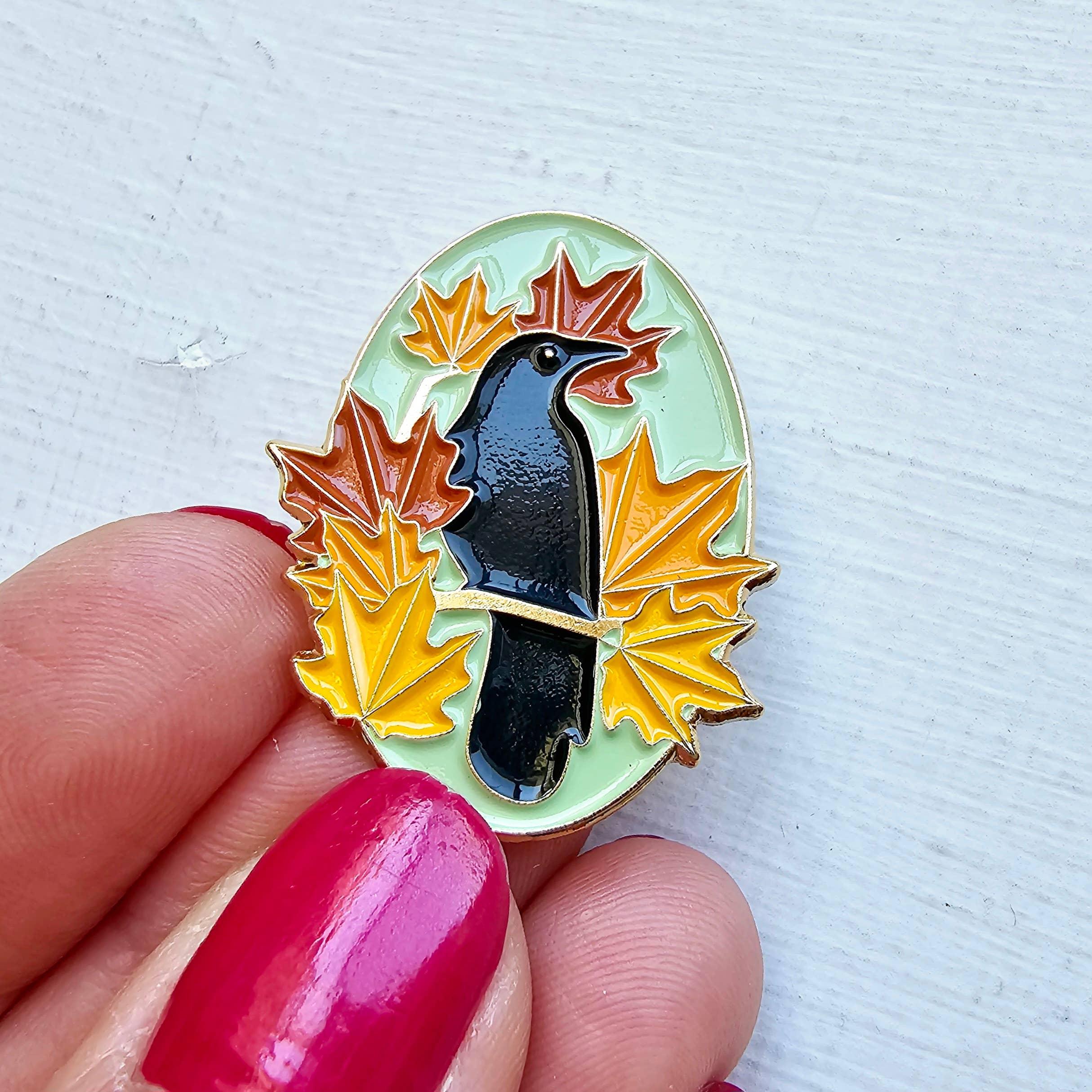 Autumn Crow Enamel Needle Minder - Handcraft Harbor