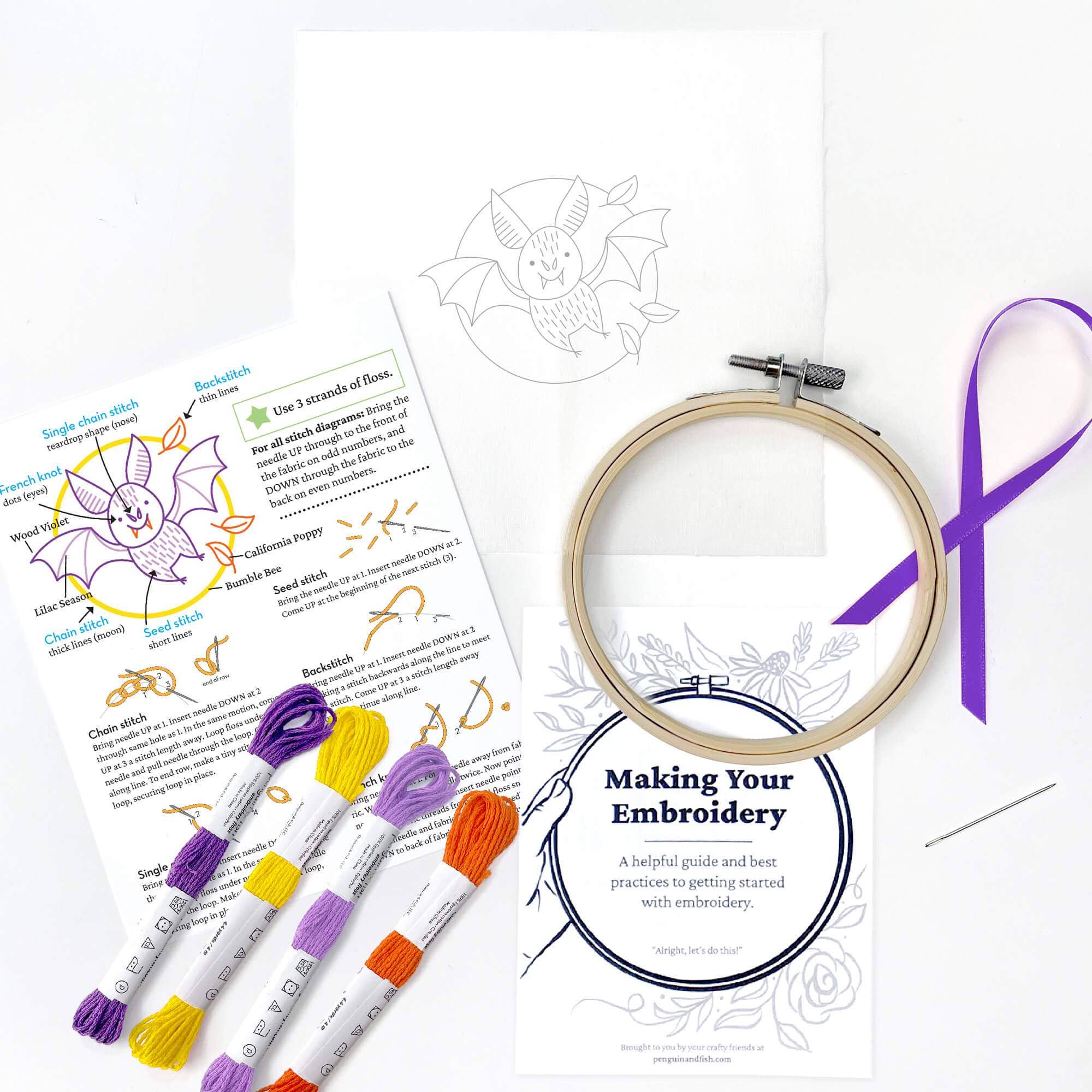 Batty Bat 4" Embroidery Kit - Handcraft Harbor