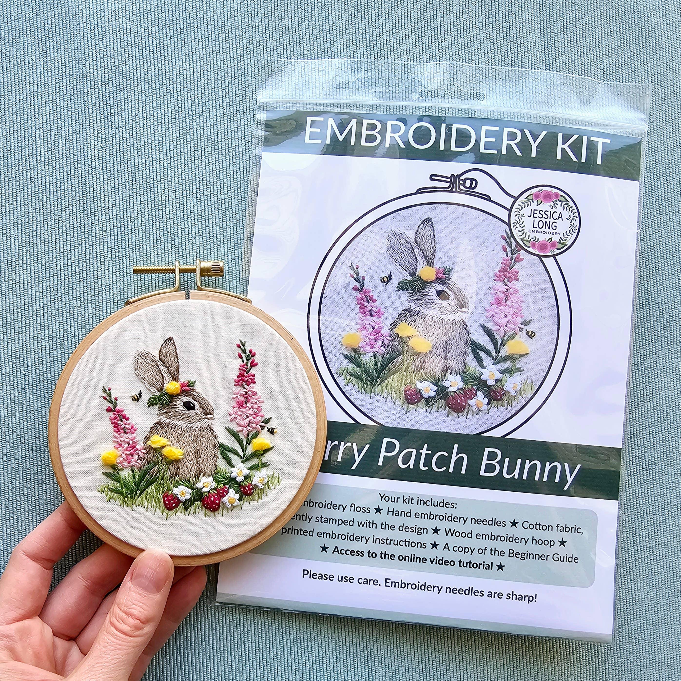 Berry Patch Bunny Hand Embroidery Craft Kit - Handcraft Harbor