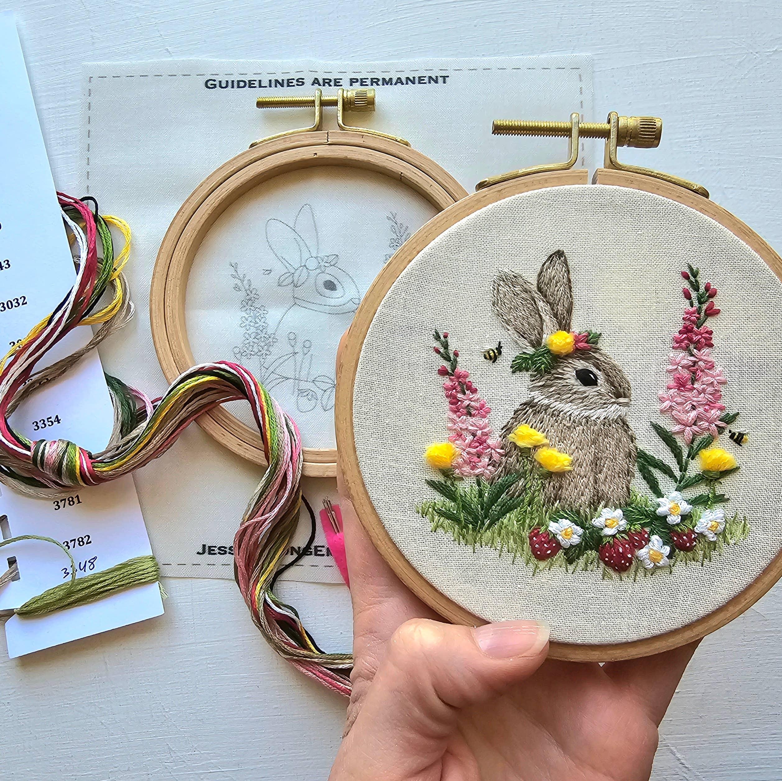 Berry Patch Bunny Hand Embroidery Craft Kit - Handcraft Harbor