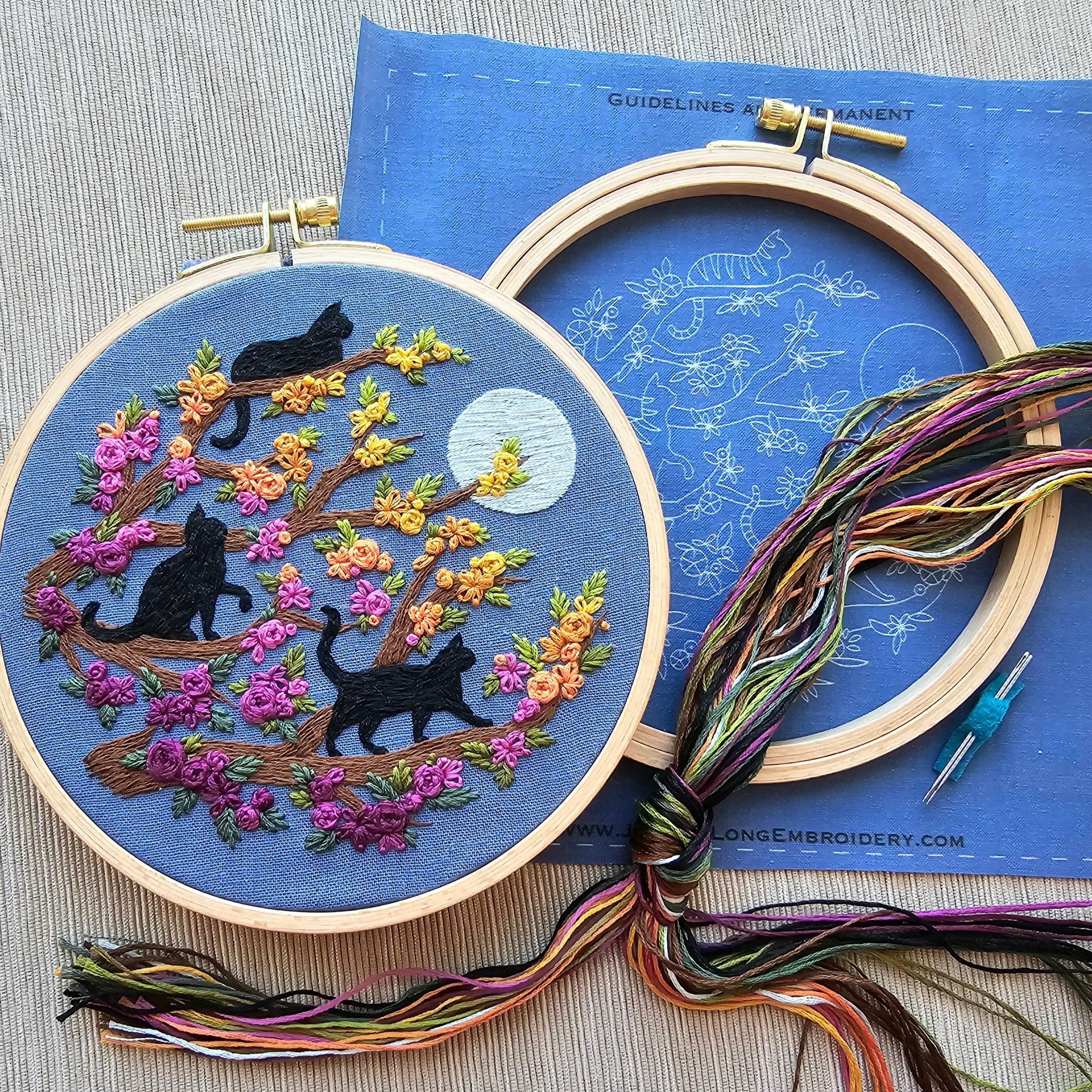 Cats & Full Moon Embroidery Kit - Handcraft Harbor
