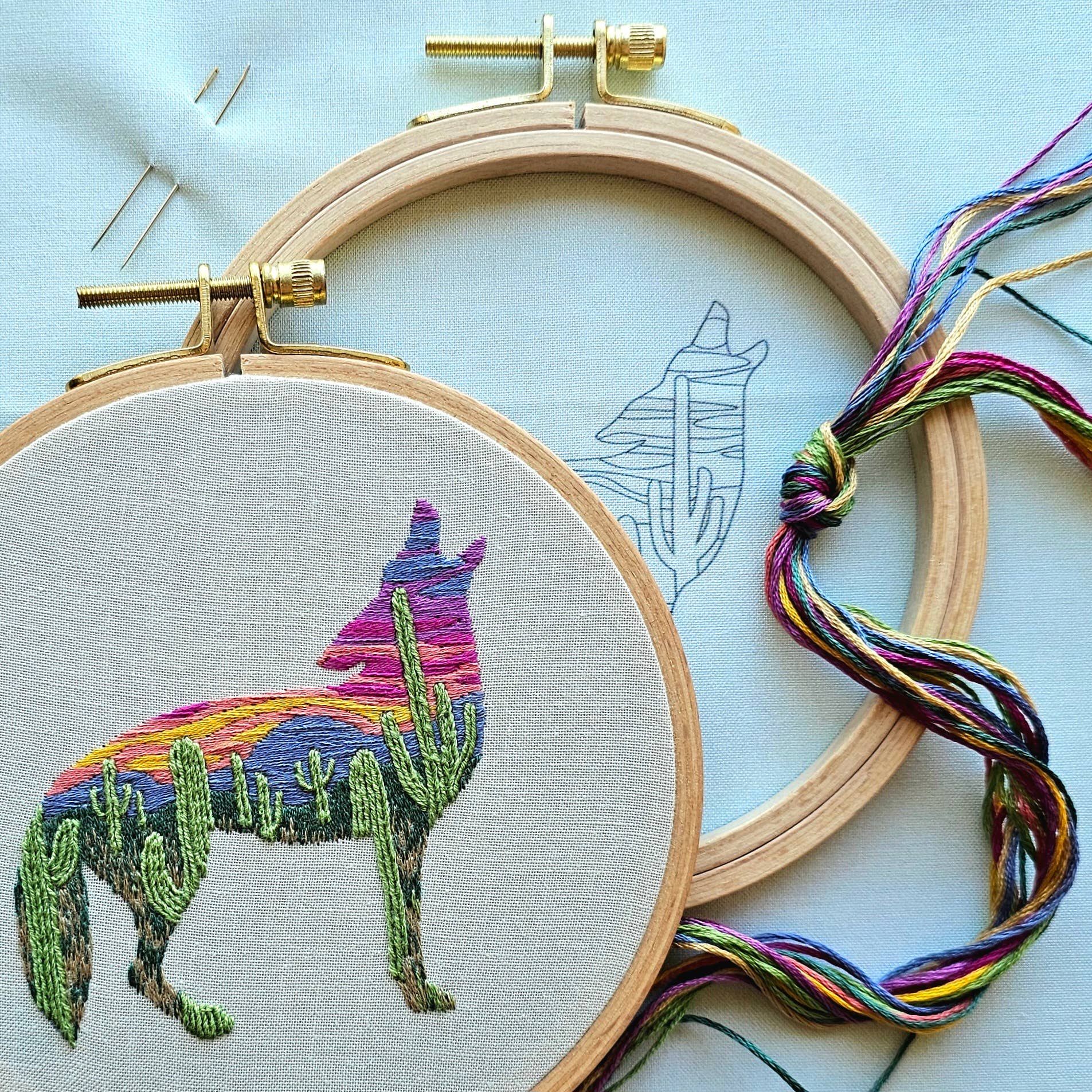 Desert Coyote Embroidery Kit - Handcraft Harbor