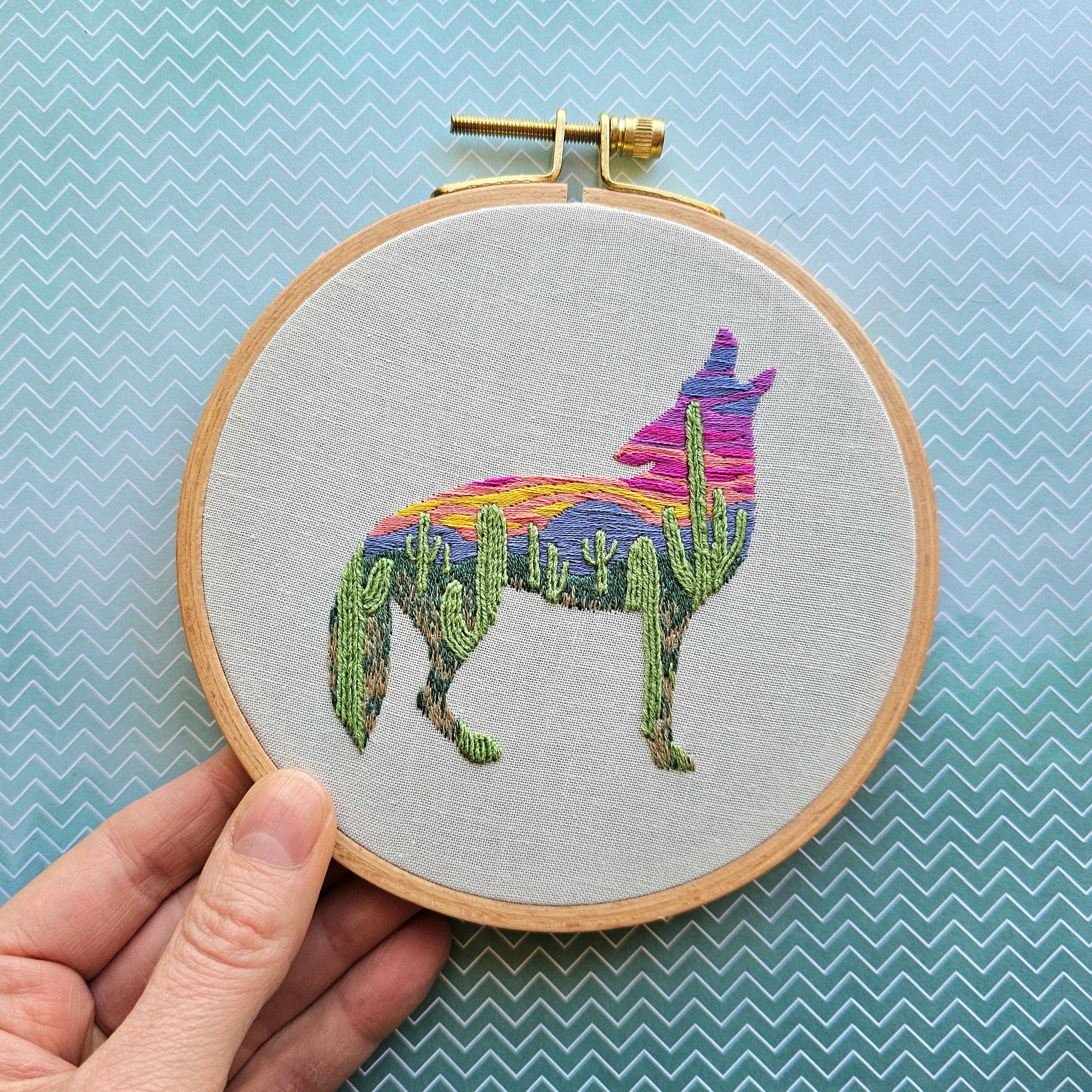 Desert Coyote Embroidery Kit - Handcraft Harbor