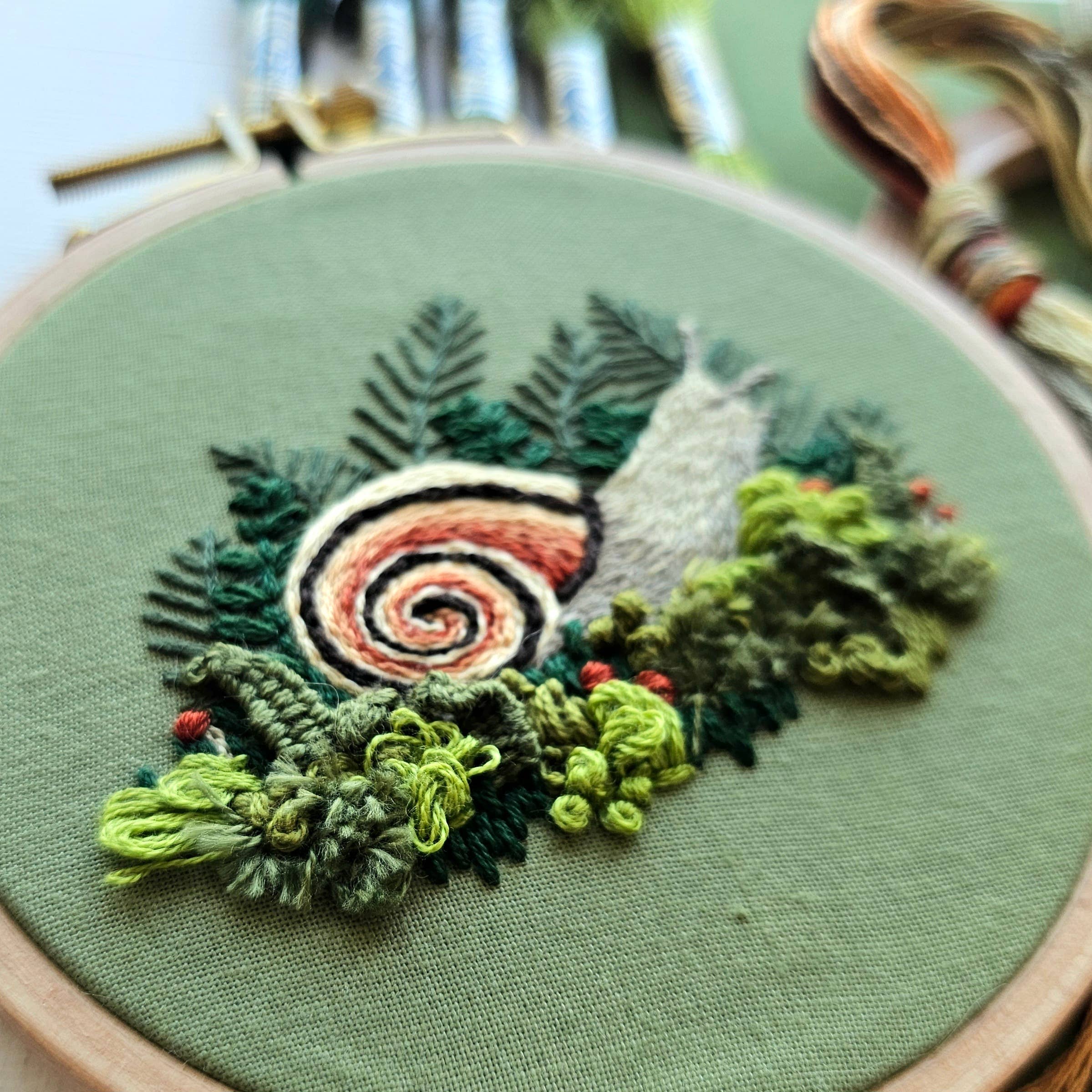 Forest Snail Intermediate Embroidery Kit - Handcraft Harbor