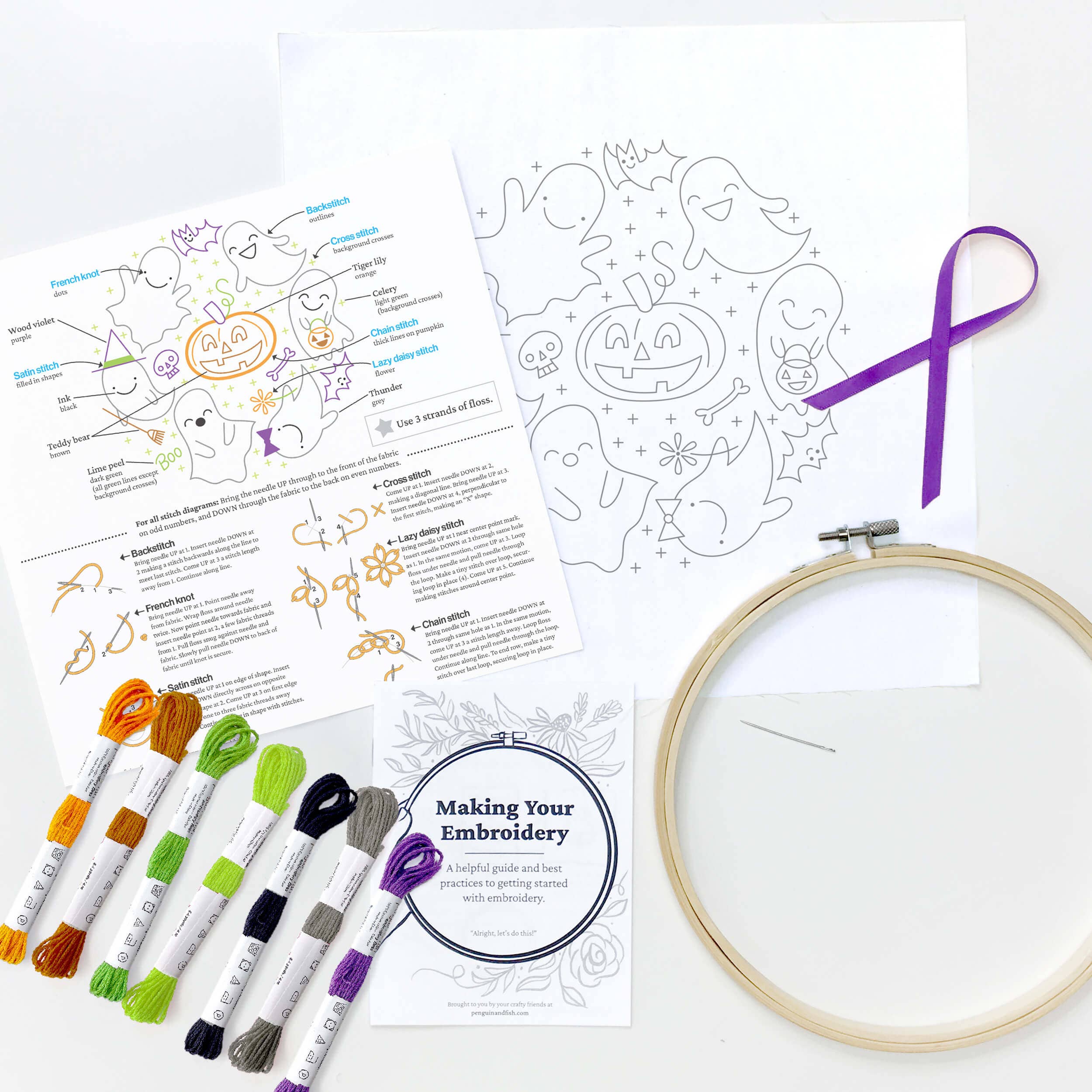 Ghost Friends 8" Embroidery Kit - Handcraft Harbor