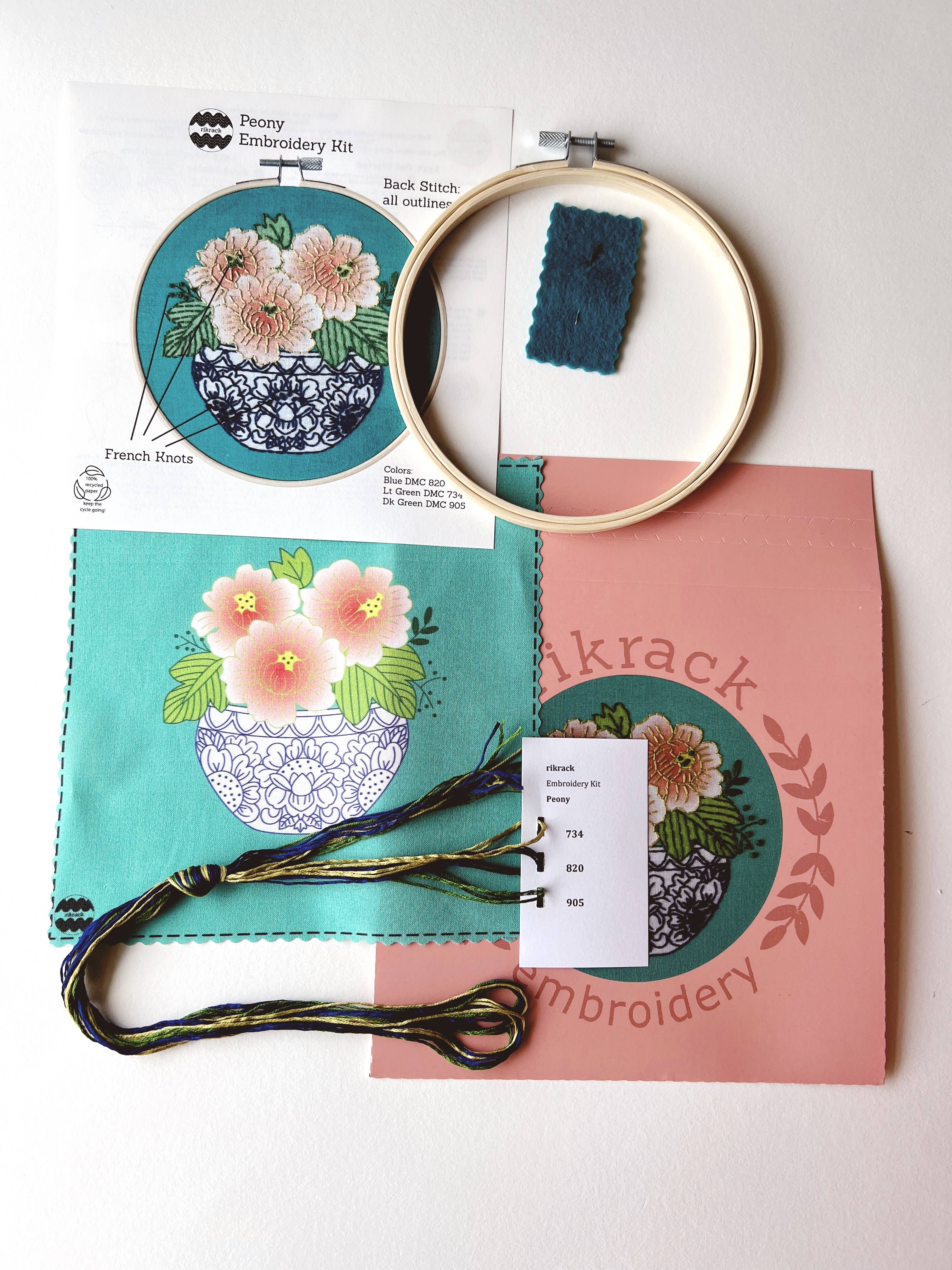 Peony Embroidery Kit - Handcraft Harbor