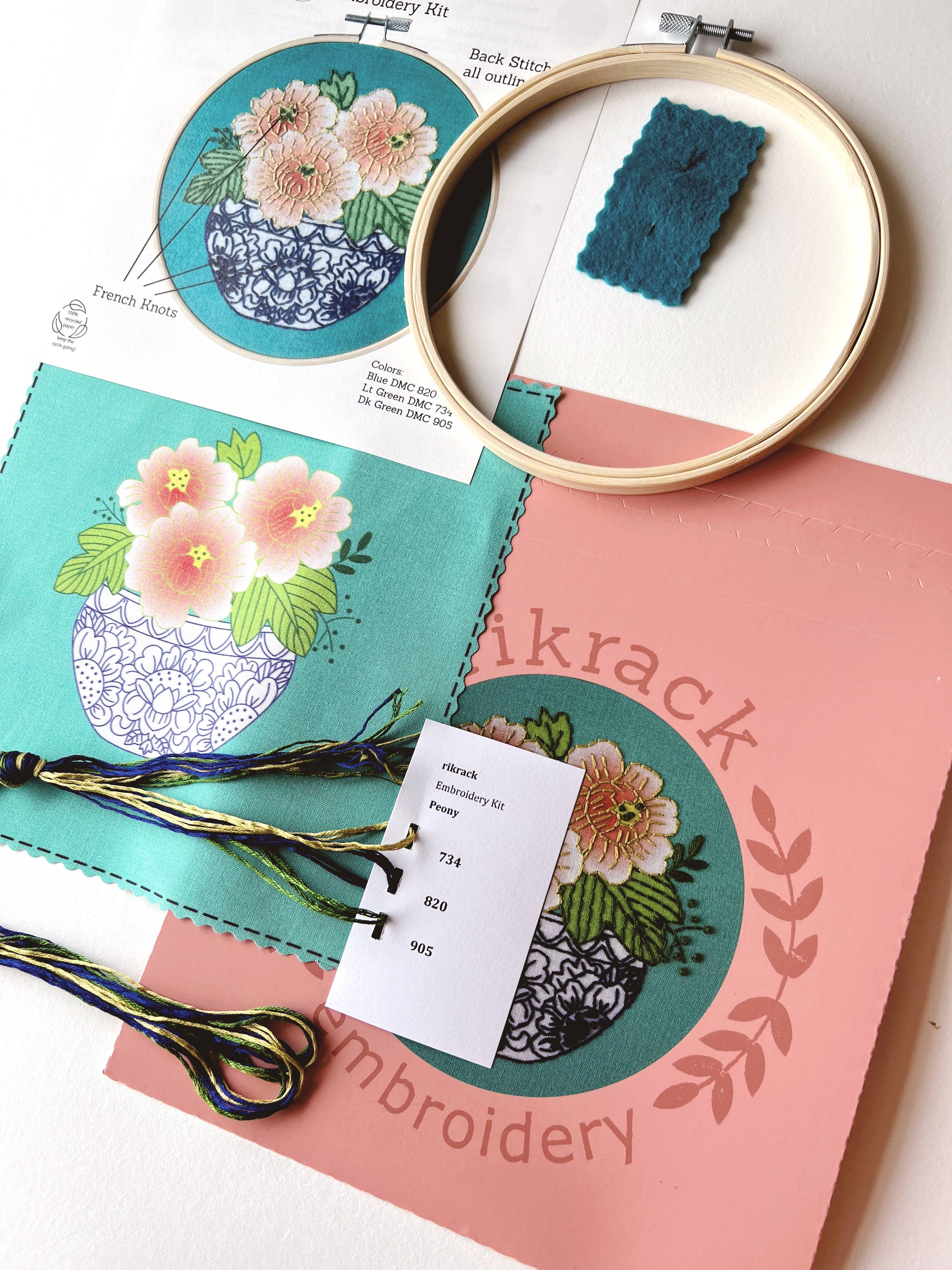 Peony Embroidery Kit - Handcraft Harbor