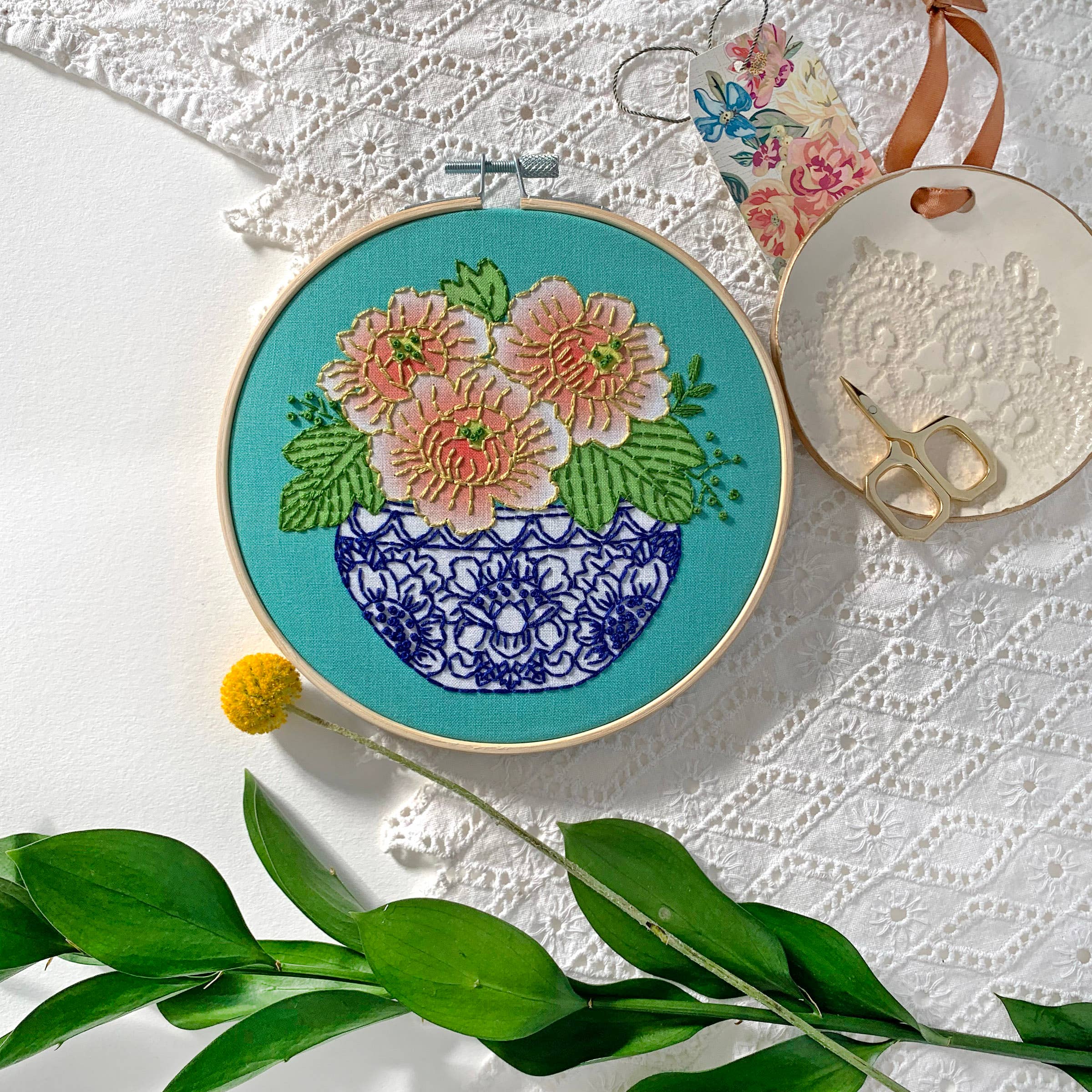 Peony Embroidery Kit - Handcraft Harbor