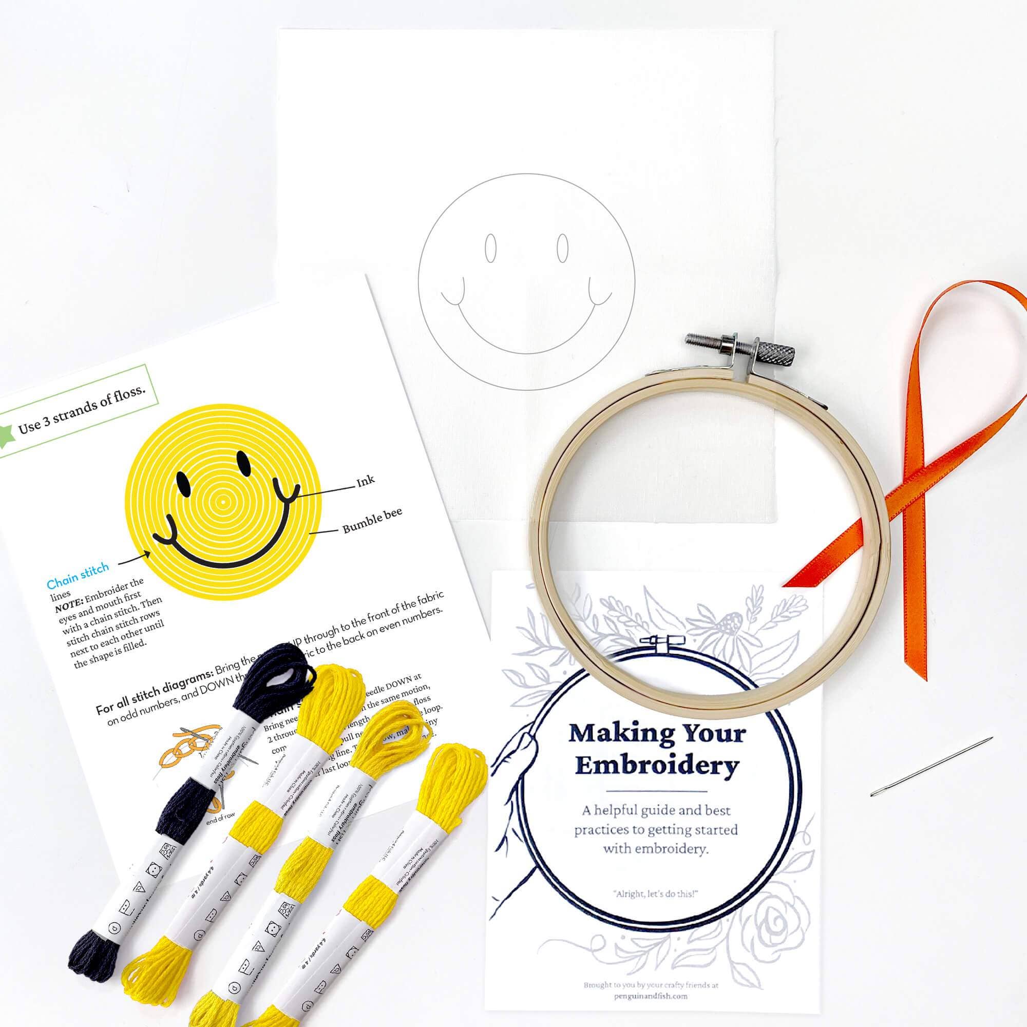 Smiley Face 4" Embroidery Kit - Handcraft Harbor