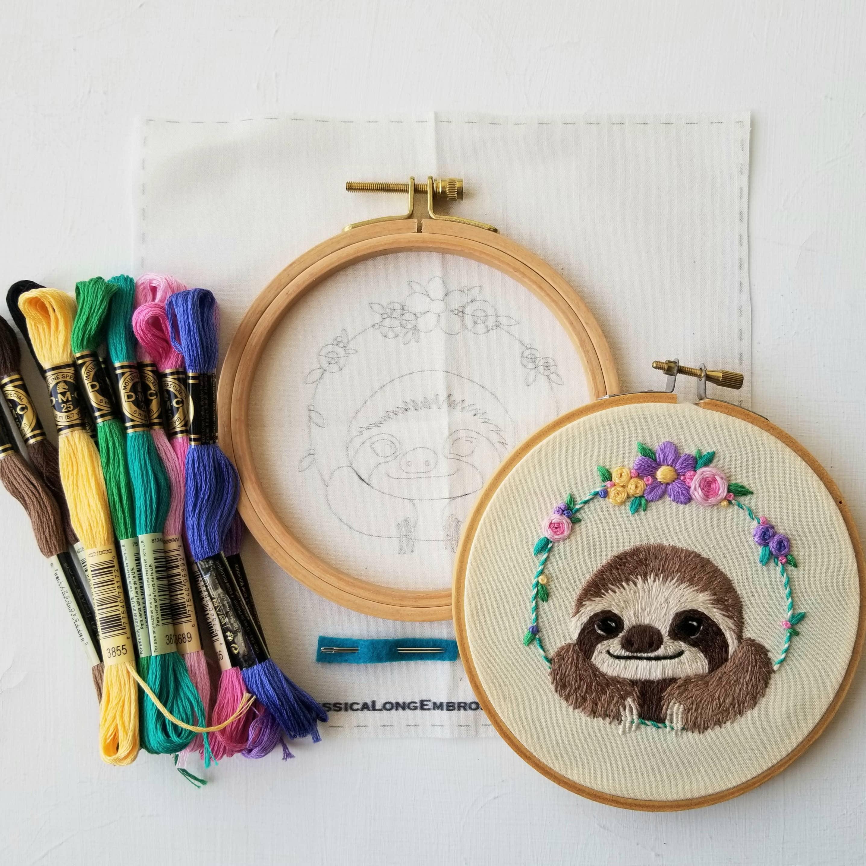 Smiling Sloth Embroidery Kit - Handcraft Harbor
