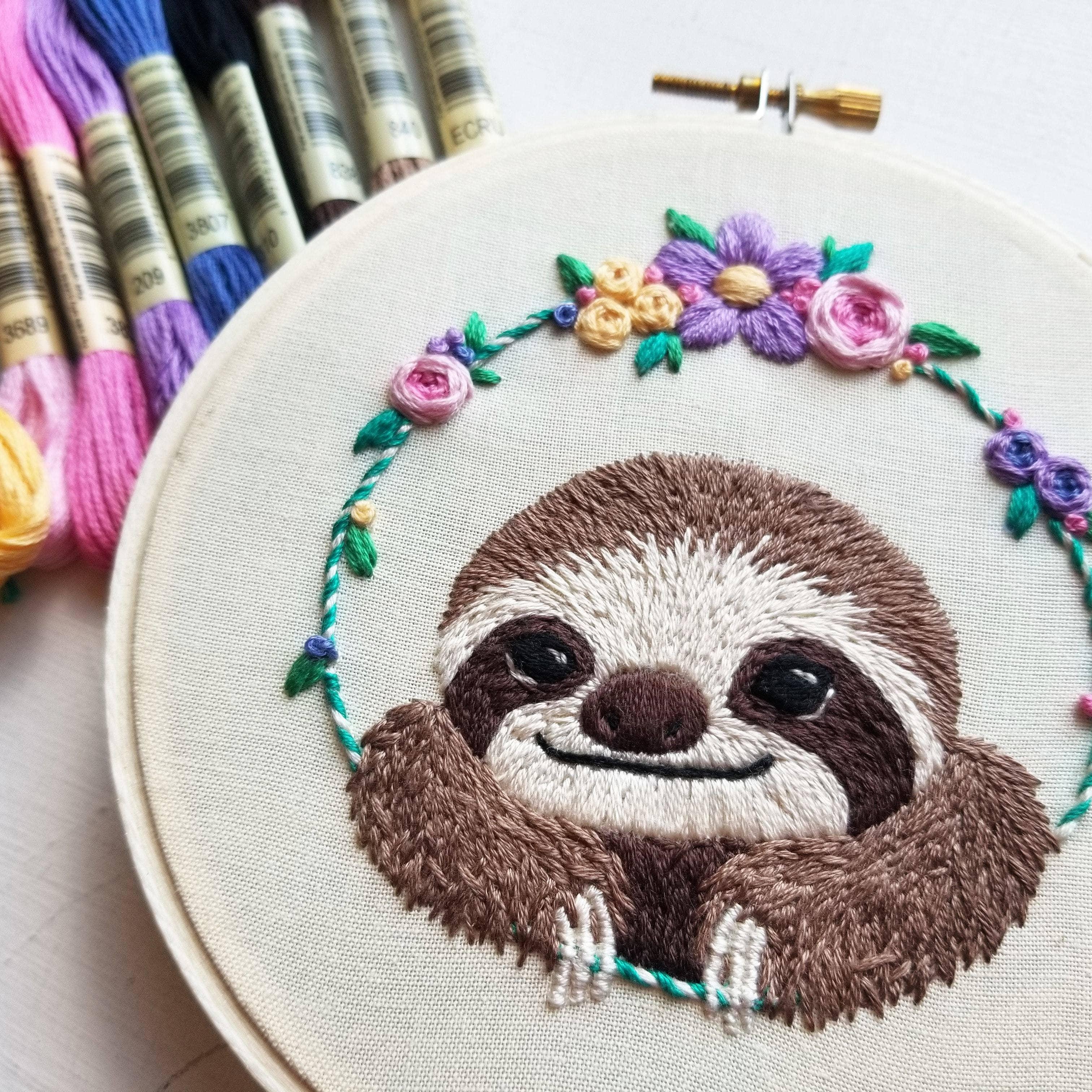 Smiling Sloth Embroidery Kit - Handcraft Harbor
