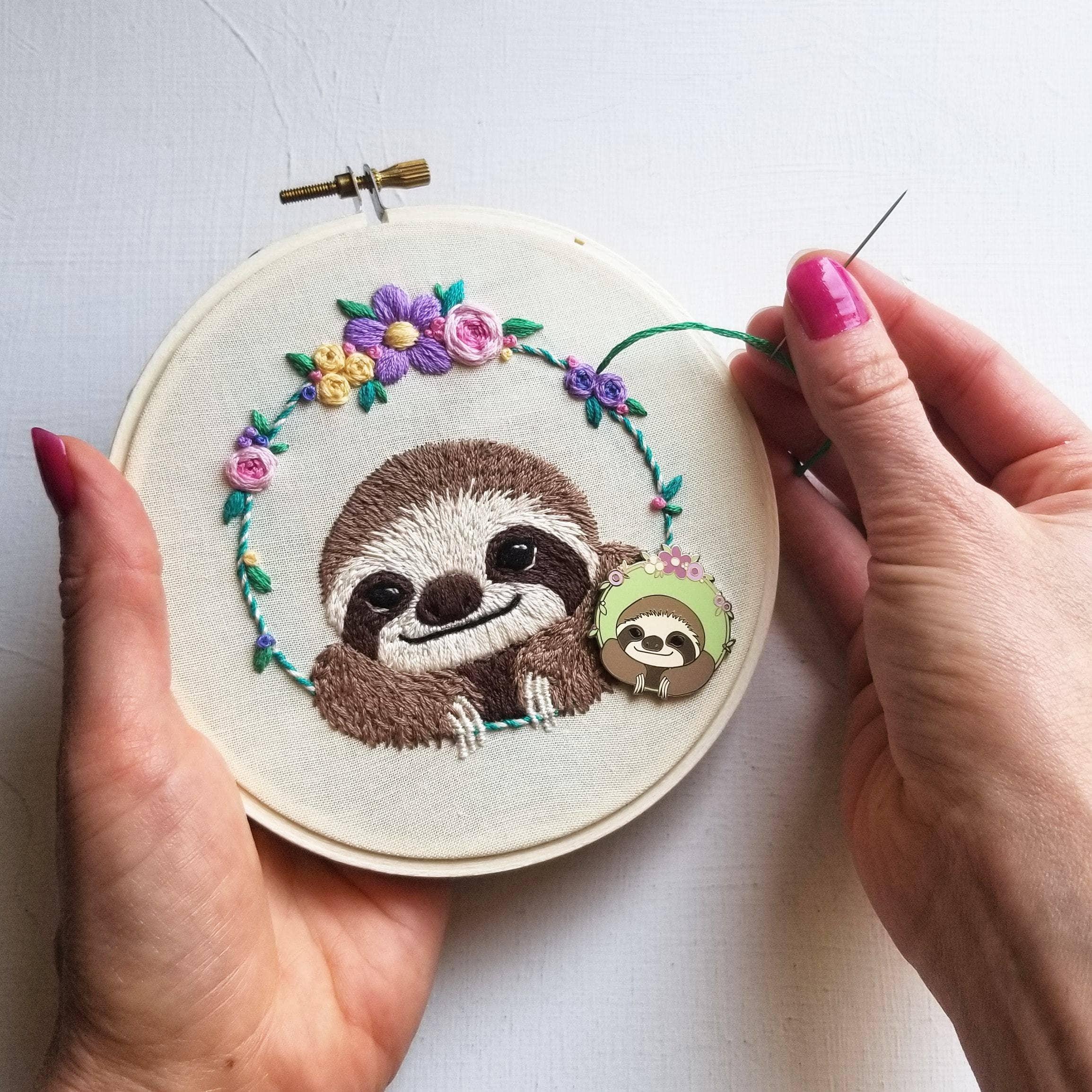 Smiling Sloth Embroidery Kit - Handcraft Harbor