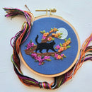 Mini Black Cat & Full Moon Embroidery Kit - Handcraft Harbor